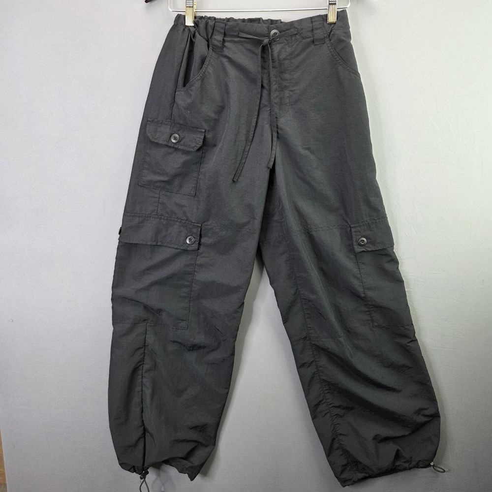Madden NYC Cargo Pants Nylon Parachute Utility Jogger M Gray Drawstring Techwear